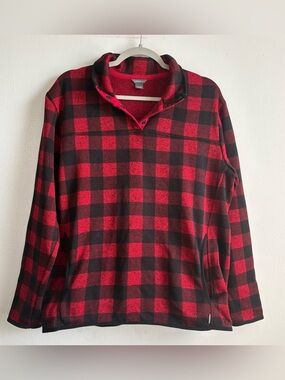 Eddie Bauer Red and Black Buffalo Plaid Fleece Pullover Women’s XL